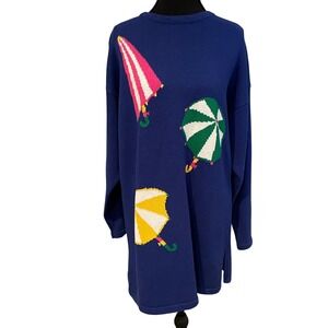 Picone‎ Sport Blue Cotton Sweater Knit Tunic Umbrella Graphic Size L